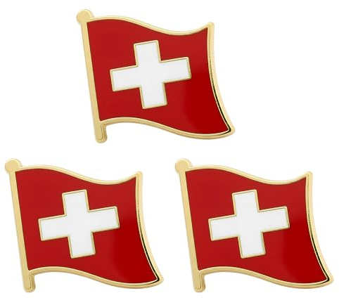 3 X Switzerland Cross Swiss Nation Country Flag Lapel Pin Badge – 1.9cm x 1.6cm Each – Hard Enamel Set of 3 Swiss Flag Pins – Patriotic Souvenirs for Jacket, Hat