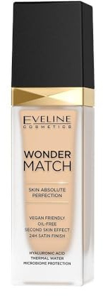Eveline Cosmetics Wonder Match luxuriöse adaptive Foundation, aufbaubare Deckkraft, Satin-Finish, ölfreie Formel mit Hyaluronsäure, Thermalwasser und Acai-Extrakt, 30 ml