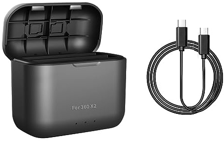 Fast Battery Charger Hub for Insta360 X2(NOT for X3),Quick Portable 2 Channel Battery Charging Storage Station with Misro SD Card Slots and USB Type C Cable,Up 80% Charge in 35 Minutes