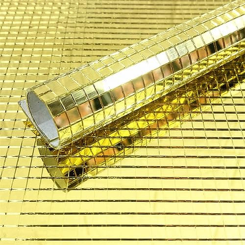 Spiegel-Aufkleber, DIY-Discokugel-Glasspiegel-Wandaufkleber, Mosaik-Wandaufkleber, kleine quadratische Glasfliesen, 30 x 30 cm, Gold