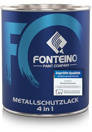 Fonteino Metallschutzlack 3in1 Rostschutzfarbe Metallfarbe Silbergrau 750ml | Direkt auf Rost, Für Stahl, Aluminium & Eisen, Ideal für Garagentor, Gartenmöbel, Zäune & Geländer, Hohe Deckkraft, Spritzbar