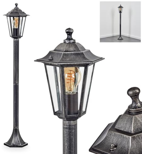 HOFSTEIN Außenstehleuchte Loria, Außenwegeleuchte aus Metall/Glas in Schwarz-Silber/Klar, Wegeleuchte im Landhaus/Antik/Retro/Vintage-Design, Garten, Außenbereich, Terrasse, Höhe 99 cm, E27, IP44