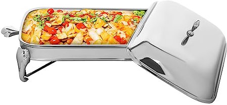 Scaldavivande Rettangolare, Scaldavivande per Buffet in Acciaio Inossidabile da 2,9 L/122,6 oz, Set scaldavivande da Tavolo con 1 Pentola, Coperchio e Porta Carburante per 4-6 Persone Catering, Casa