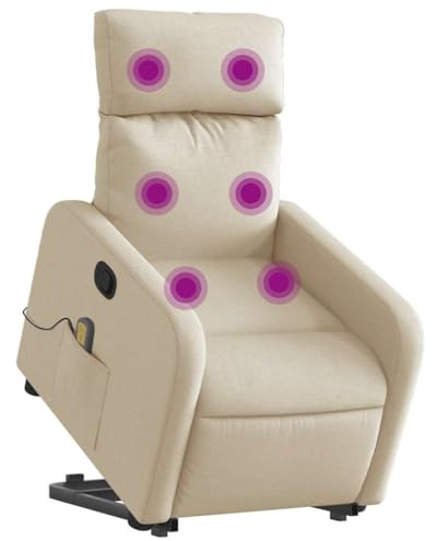 vidaXL Massagesessel mit Aufstehhilfe Creme Stoff