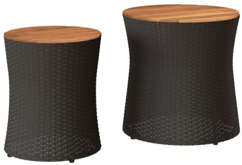 vidaXL Garten-Beistelltische 2 STK. mit Holzplatte Schwarz Poly Rattan