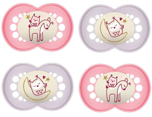 MAM Original Night 16+ M (confezione da 4 pezzi), ciuccio luminoso al buio, con scatola per il trasporto e la sterilizzazione, ciuccio per bambini a partire dai 16 mesi, tettarella in silicone MAM