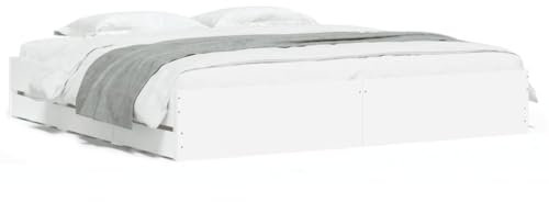 ZQQLVOO Bed Frame Lattenrost Palettenbett Bodenbett Bettgestell mit Schubladen Weiß 200x200 cm Holzwerkstoff