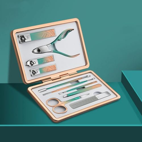 Maniküre-Set, 10-in-1, praktisches Set mit Gehäuse aus Aluminiumlegierung, Nagelknipser aus Edelstahl, Körperpflege-Werkzeug, 10-teiliges Set