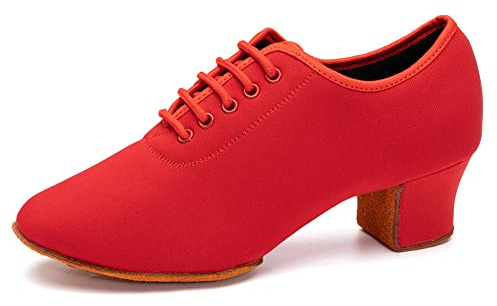 AOQUNFS Tanzschuhe Damen Latein Schnüren Geschlossene Salsa Tango Moderne Jazz Ballsaal Leistung Schuhe Trainingsschuhe,NJB-Rot-5CM-2MD,EU40