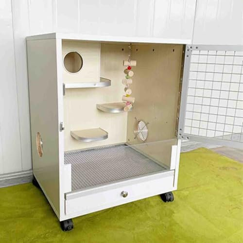 Kleintierkäfig, 80 cm, Chinchilla-Käfig, Holz, Haustierkäfig, Holznest, Anti-Bisssprungplattform, mit Tablett und Rollen für Frettchen/Chinchilla/Kaninchen/Nagetiere/Eichhörnchen (50 x 40 x 60 cm)