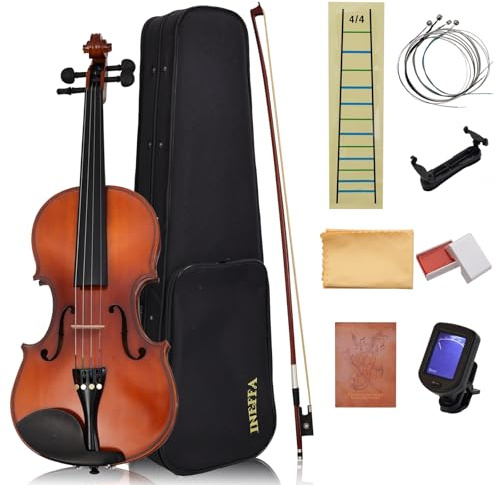 INEFFA Violin 4/4 for Beginners & Adult with Hard Case, Violin Bow, Bridge, Rosin, Shoulder Rest, Stickers, Tuner, Instruction, Handcraft with Maple, Spruce (4/4)