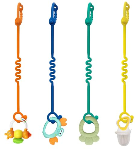 Cadena para Chupete de Silicona – 4 Paquetes de Cadenas Ajustables de Silicona para Cochecito y portavasos para cochecitos, sillas Altas, cunas, Asientos de Coche (Multicolor)