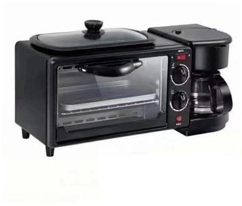 LOVIVER Máquina de Desayuno 3 en 1 con cafetera, electrodomésticos de Cocina, Plancha Antiadherente, tostadoras, Horno con Temporizador para Salchichas y