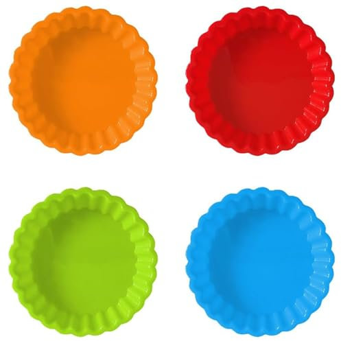 JYTDBCS 4-Piece Silicone Tart Tins - Round Pie Molds, Fluted Flan Baking Molds, Small Quiche Dishes (4.3 Inch)