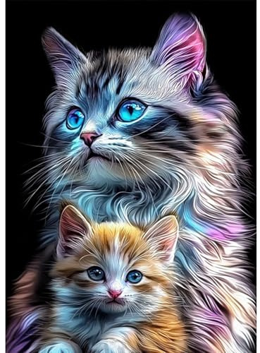 AIRDEA Katze Diamond Painting Erwachsene, DIY 5D Kätzchen Diamant Painting Bilder, Bastelset Erwachsene Frauen als Haus Wanddeko 30x40 cm