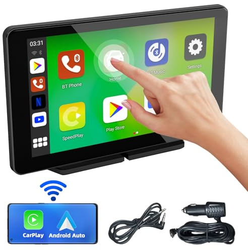 7-tums Carplay trådlös bil, bärbar bilspel med A-pple Carplay och Android Auto, Carplay-bilskärm med GPS, röststyrning, spegellänk, bluetooth, FM för alla fordon