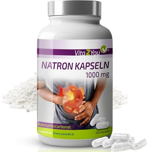 Vita2You Natron Kapseln 1000mg - 200 Kapseln - Natriumbicarbonat - Übersäuerung - Natriumhydrogencarbonat - Premium Qualität