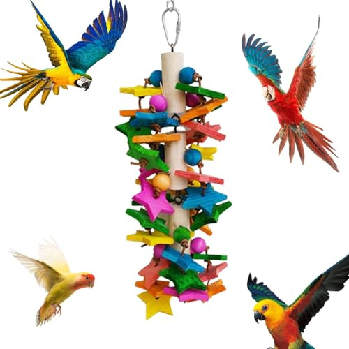 Vogelspielzeug Zum Aufhängen – Ara-Entspannungsspielzeug, Papageienspielzeug | Nymphensittichspielzeug Zum Aufhängen, Kaubar, Mit Metallhaken Und Werkzeuglosem Aufbau, Naturholz, Nymphensitt