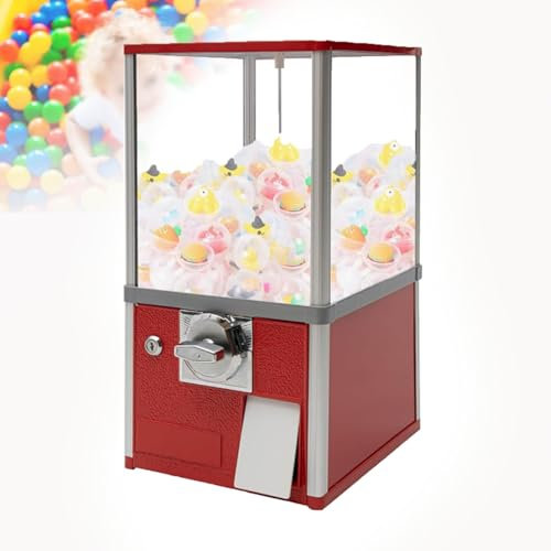URJWAN Kaugummiautomat,Kaugummiautomat,Mini-Kaugummiautomat - Vintage SüßIgkeitenspender Mit Glaskugel, Metallsockel, Und F-Ree Spin MüNzmechanismus Von Great Northern Popcorn,Red