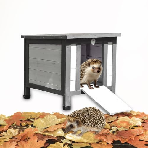 Melko Igelhaus Winterfest mit Boden und wetterfesten Dach Häuschen für Igel mit klappbarem Deckel 50x45x43cm Igelhütte Grau/Weiß Igelschlafhaus Winterschlaf Igelhöhle