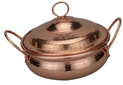 KESOTO Reiner Kupfertopf, Kupferkochgeschirr, eleganter Kochtopf, Suppentopf, Doppelgriffe, verdickt, handgefertigt, mit Deckel, Kupfer-Hot Pot, 18cm