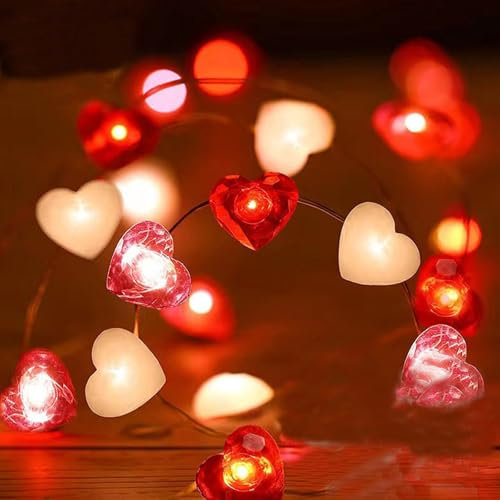 Satiskid 3 Colors Love Heart String Lights - 2m 20 LEDs Battery Powered for Valentine's Day, Wedding, Mother's Day, Anniversary Indoor Decorative