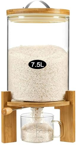 Reis-Aufbewahrungsbehälter, Glas-Reisspender, 7,5 l, Müsli-Spender, Arbeitsplatte für Küche und Speisekammer, Reis- und Getreide-Lebensmittelaufbewahrungsbehälter