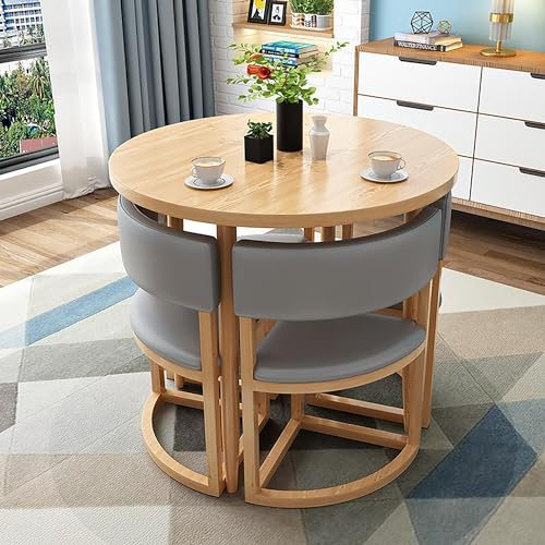 Modernes rundes Konferenztisch- und Stühle-Set für 4 Personen, 5-teiliges Esszimmer-Set mit Metallrahmen, ideal für kleine Räume und Wohnungen, stilvolles Küchen-Esstisch-Set (Lederfarben)