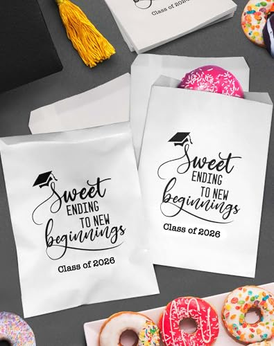 Tyndallrays Class of 2025 Sweet Ending to New Beginnings 9x6 in Big Size Graduation Party Favors Graduation Grad Party Candy Treat Snack Goodie Candy Bar Buffet Grease Resistant Paper (100)