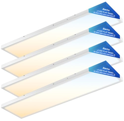 Barrina 1x4 LED Flat Panel Light Surface Mount, 8640LM 72W, 0-10V Dimmable, Selectable Flat Panel Ceiling Lights Fixture, 5CCT 3000K/3800K/4500K/5200K/6000K, Flush Mount for Kitchen, Garage, 4 Packs