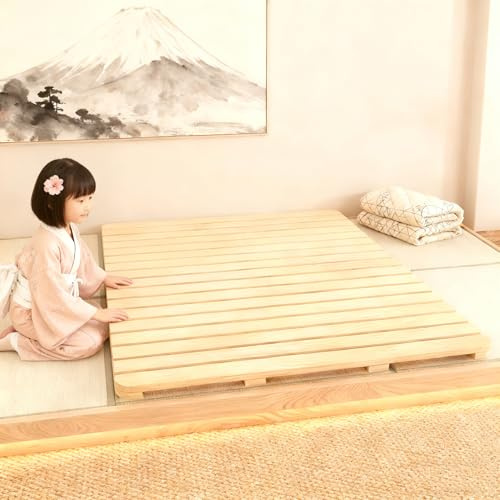 RAUMPA Foldable Floor Bed Frame, Japanese Tatami Bed Frame Twin Size 28x52 | Traditional Breathable Wood Bed Plate Low Profile Slatted for Floor Sleeping Bedding, Japanese Futon Mattress, Foldable Roll