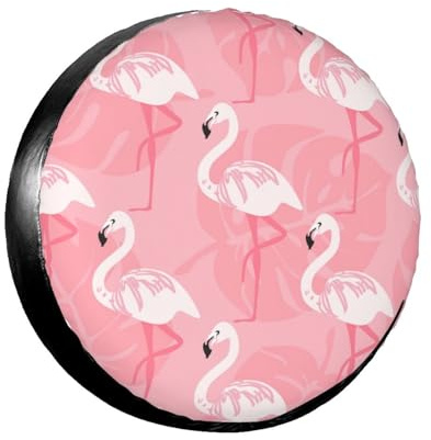 Summer Flamingo Palm Leaves Wheel Cover14-17 Inch Spare Tyre Cover Fit Traile Rv Suv Truck Tough Tire Wheel Soft Cover
