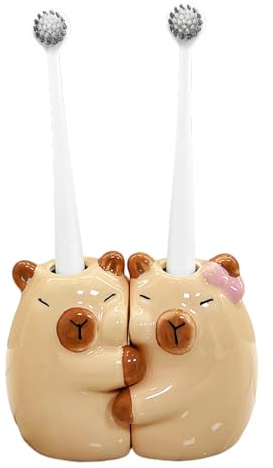 ZenithAura Porte-Brosse à Dents en céramique pour Salle de Bain, Lot de 2 Adorable Support de gobelet à Dents Forme Capybara, Porte-Stylo pour comptoir de Salle de Bain,
