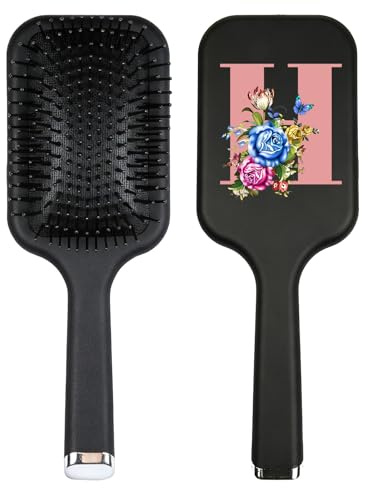 Spazzola per capelli a pagaia da donna A-Z stampata spazzola districante per capelli lisciante e lisciante per capelli bagnati e asciutti naturali forniture per saloni di capelli (H)