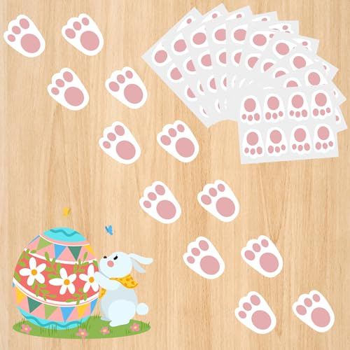 AhfuLife 80 Osterhasen-Pfotenaufkleber, 10 Bögen mit Hasenpfoten-Bodenaufklebern für Ostereiersuche, Partyspiele, Fensterdekoration