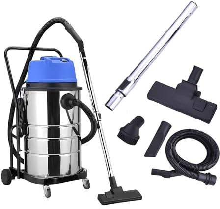 Rostfritt Stål Våt-/Torrdammsugare 60 L I Rostfritt Stål Med 1400 W Sugeffekt, Hållbar EVA-Slang Och Effektiv Rengöring För Hem Och Bil(Blue)