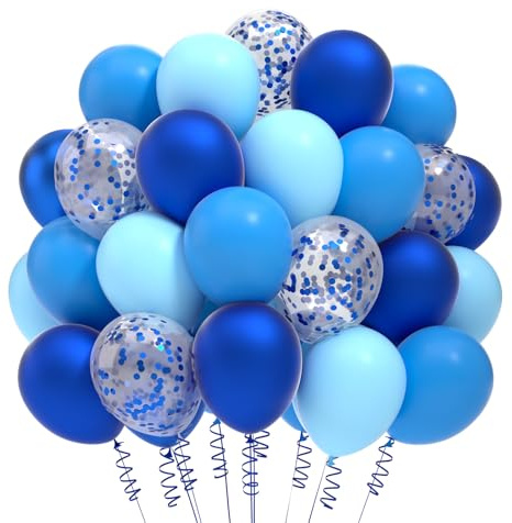 Luftballons Blau,100 Stück Ballons Blau,Helium Ballons,Dunkelblau Hellblau Latex Ballon mit Konfetti Ballon Set für Junge Geburtstagsdeko Blaue Babyparty Hochzeit