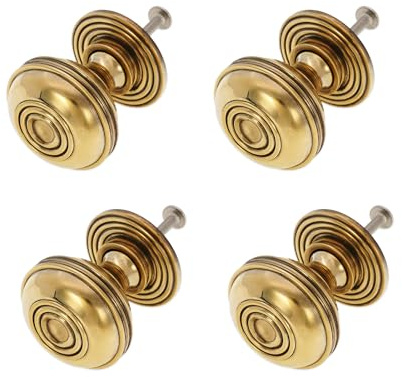 Infinity Decor Preston Lot de 4 boutons de placard décoratifs traditionnels en laiton massif finition laiton vieilli pour tiroirs, armoires et armoires 40 mm