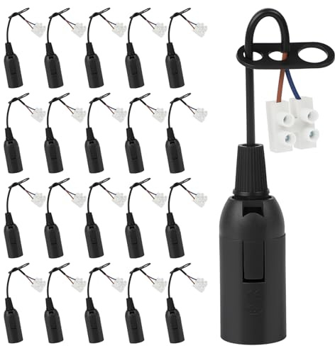 QZYIPI 20 Stück E14 Lampenfassung mit Kabel, Baufassung & Ersatzfassung E14, Kompatibel mit LED, Halogen & Glühlampen, ideal für Renovierung, Baustelle, Wohnzimmer, Küche, Schlafzimmer, Schwarz