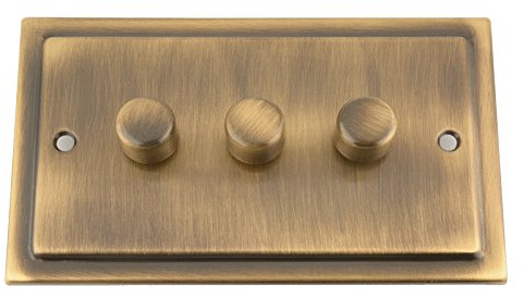 Mains LED Light Dimmer Switch 250W 3 Gang - Victorian Antique Brass - Push On/Off 2 Way