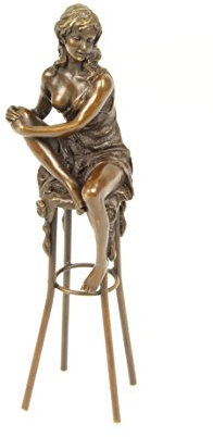 Bronze Figurine Bronze Figurine Statue Sculpture Femme Femme Tabouret de bar acte Hauteur 25,7 cm
