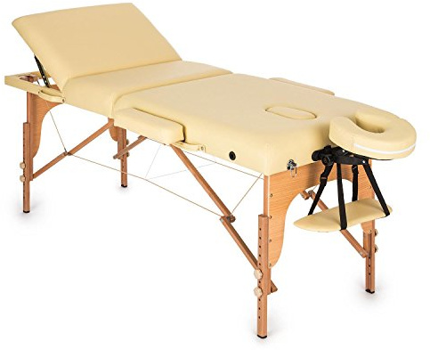 KLAR FIT MT 500 Lettino da Massaggio Portatile - Lettino Estetista 210cm, Peso Massimo 200 kg, Due Poggiatesta, Schienale 10 Regolazioni, Apertura Viso, Ripiegabile, con Borsone, Beige