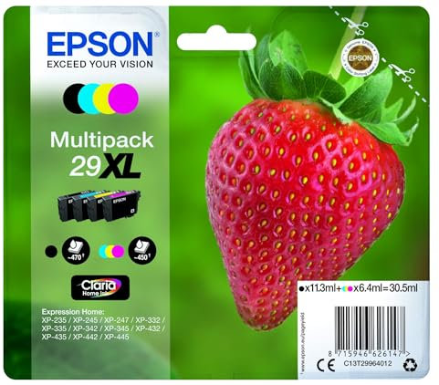 Epson Multipack 29XL Fraise, Cartouches d'encre d'origine XL Haute capacité, 4 couleurs: Noir, Cyan, Magenta, Jaune