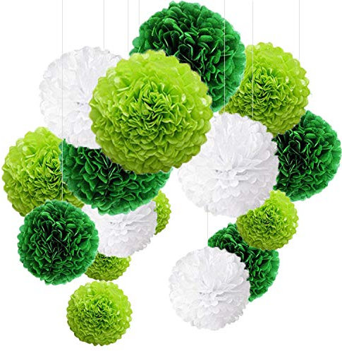 Pompon Vert Pompon Papier Soie Papier Fleur Pompon Boule à Suspendre 6,10,12 décor Mariage Anniversaire Happy Birthday fête Lot de 15 Vert…