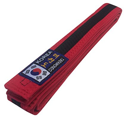 Budodrake Korea Taekwondo Gürtel rot-schwarz (Mittelstreifen)