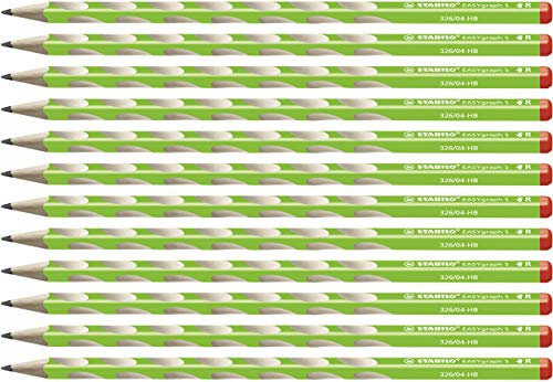 STABILO - Schmaler Dreikant-Bleistift für Rechtshänder - EASYgraph S in grün - 12er Pack - Härtegrad HB