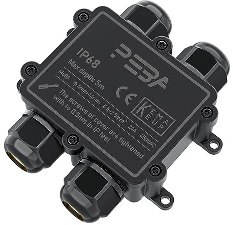 PEBA Abzweigdose IP68 Wasserdicht Kabelverbinder Aussen 4-Wege-Verbindungsdose Erdkabel Schwarz Elektrischer Außenverteilerdose,Kabelverschraubung für 4 mm-14 mm