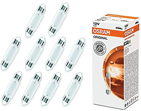 10x Osram Original C10W 41mm 12V 6411 Standard Ersatz Halogen Soffitte Lampe für Innenbeleuchtung - Kofferraum Handschuhfach Kennzeichen Tür Fußraum Leselampen Lizenz - E-geprüft