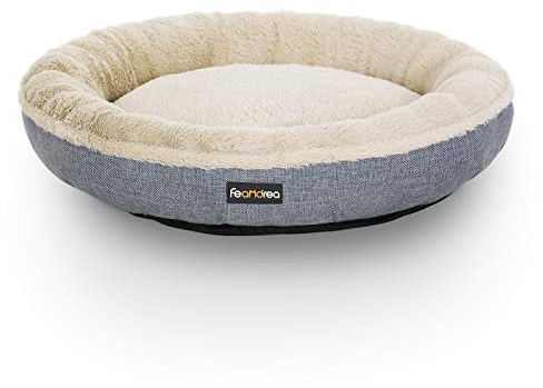 FEANDREA Dog Bed, Dog Sofa, Cat Bed, Donut Shape, Round, 65 cm Dia, Grey