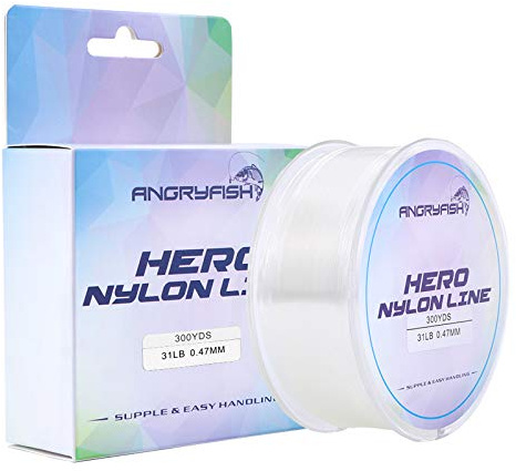 ANGRYFISH Nylon Fishing Line 300M-Monofilament Fishing Line-Super Abrasion Resistance-Excellent Elasticity-Low Visibility-Three Colors to Choose From(Clear，19LB/0.37MM-300YDS)